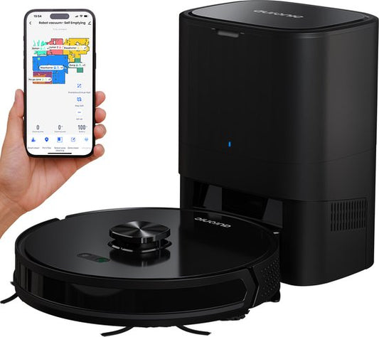 Auronic Robot Aspirateur - Avec fonction balayage - WiFi et App - Station de charge - Animaux domestiques - Robot balayeur - Navigation laser - Station de vidange automatique - Noir