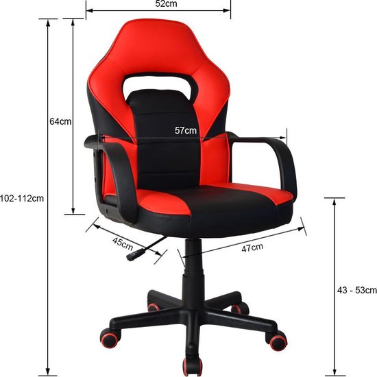 Chaise de jeu Thomas junior - chaise de bureau gaming - réglable en hauteur - rouge noir