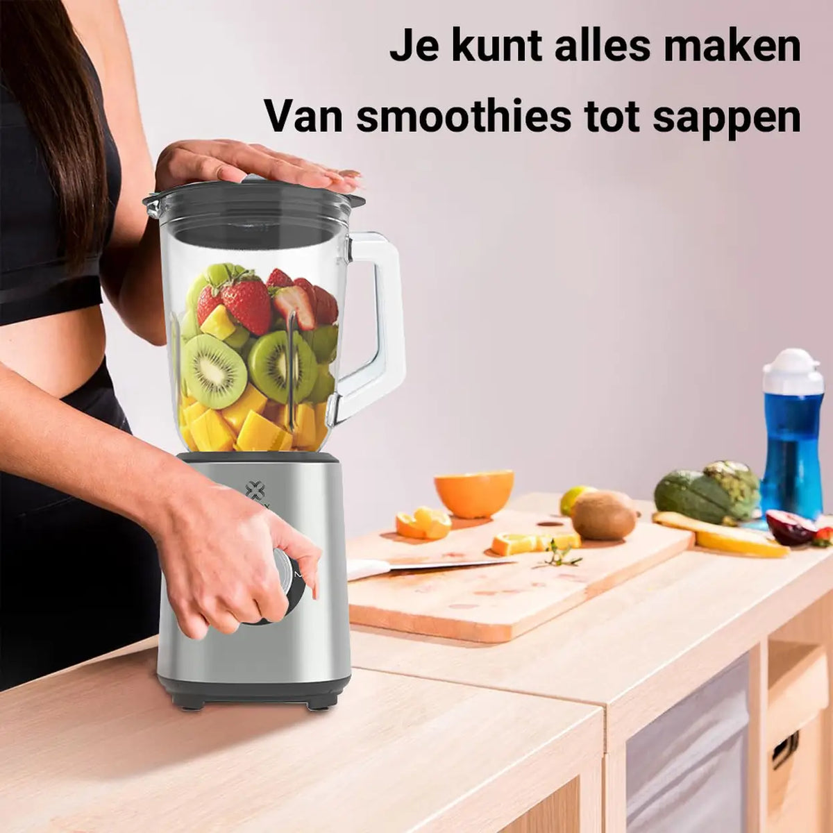 Mixeur Woox MX0198 - Argent - 1 000 W - 1,5 litre - Lame en acier inoxydable à 10 lames - 3 vitesses avec fonction « Pulse » - 20 x 20 x 38 cm