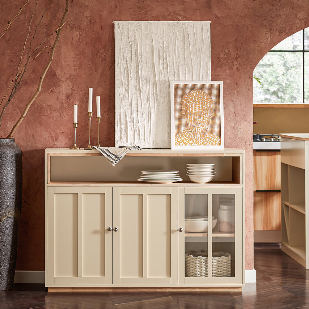 SoBuy Crédence - FSB81-MI- Meuble de cuisine - Max. 70 kg - 120 x 40 x 90 cm - Beige