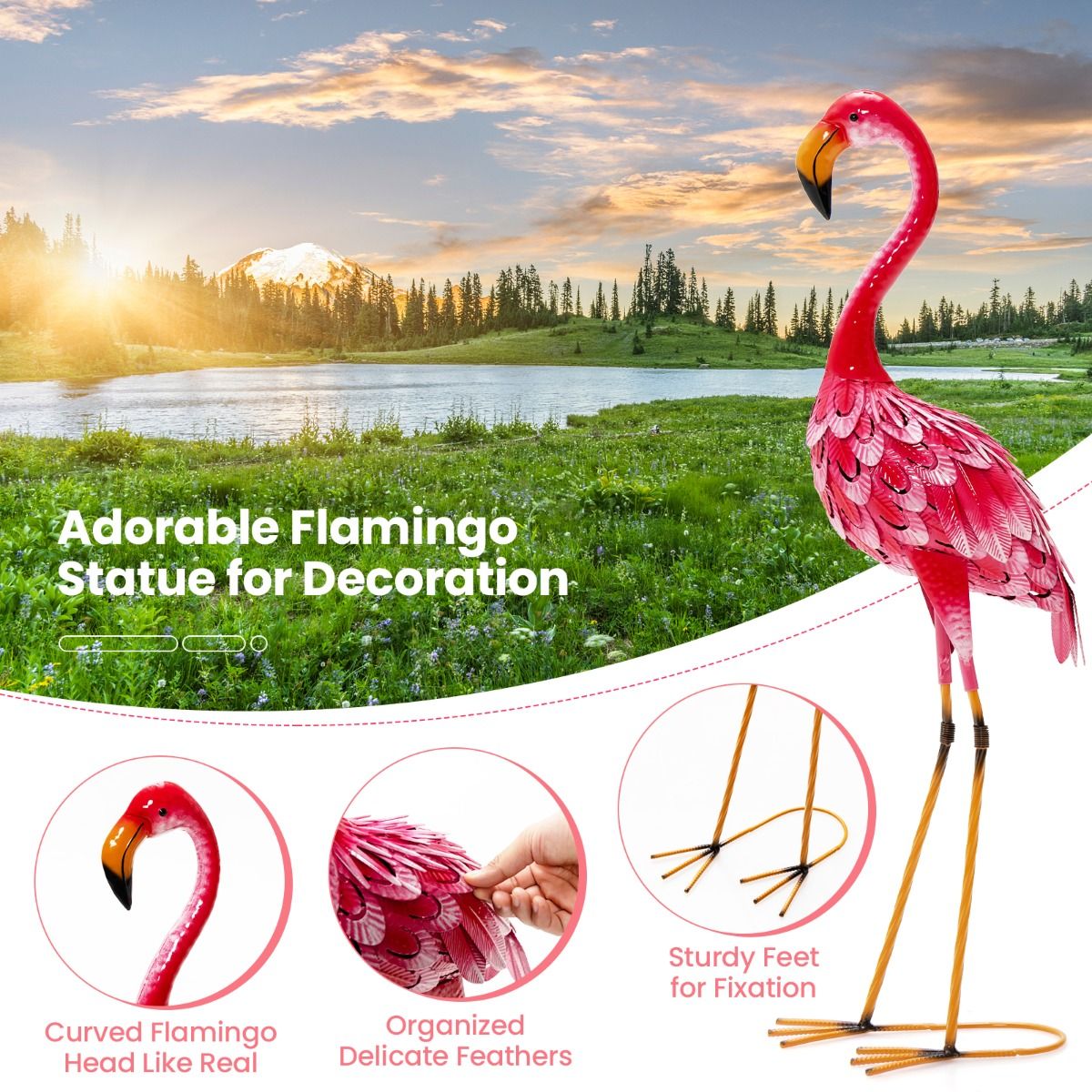 Statues de jardin Coast Flamingo - Lot de 2 - Métal - Rose