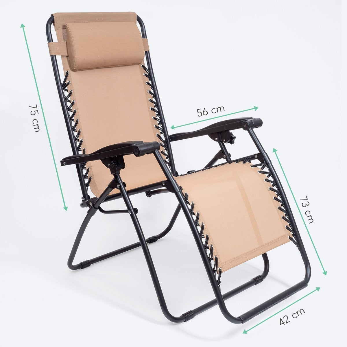 LifeGoods Chaises de jardin pliables - 30°-90° réglables - Métal - Beige