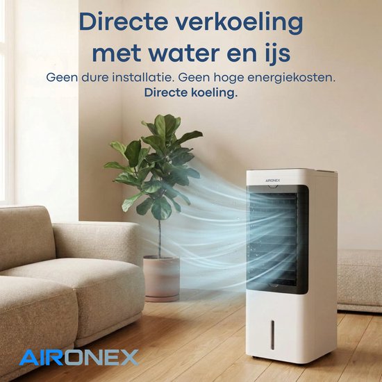 Aironex Aircooler / Refroidisseur d'air – Avec éléments de refroidissement, réservoir d'eau de 5 L, télécommande, minuterie et écran LED – Pour un rafraîchissement agréable – Ce n'est pas un climatiseur portable, mais une alternative efficace sans tuyau