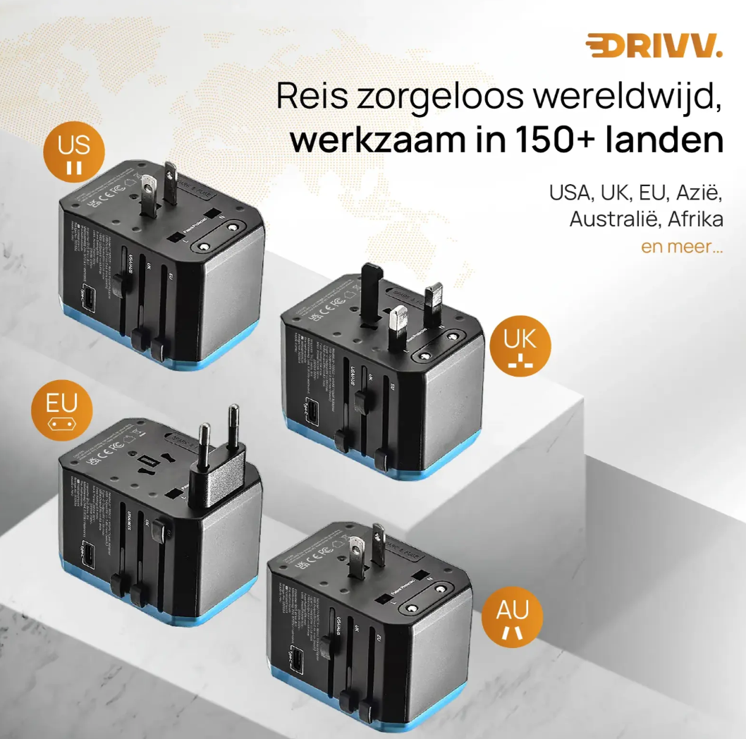 Drivv - Adaptateur universel USB-C - 6 ports - 2 300 W - Compatible avec plus de 150 pays