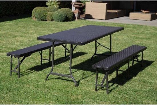 Banc pliant - Perel - motif osier noir - 180 X 25 X 43 cm