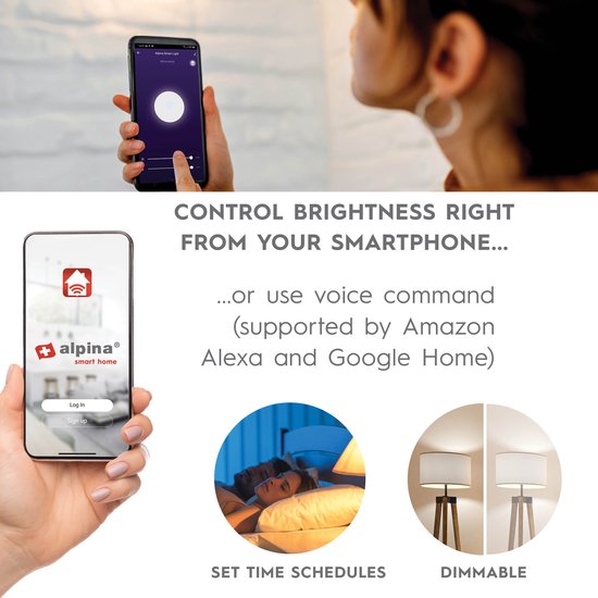 Alpina Smart Home LED Lamp - GU10 - 5W - 470lm - Blanc chaud et froid - Dimmable - App & Voice Control - Fonctionne avec Alexa & Google Home