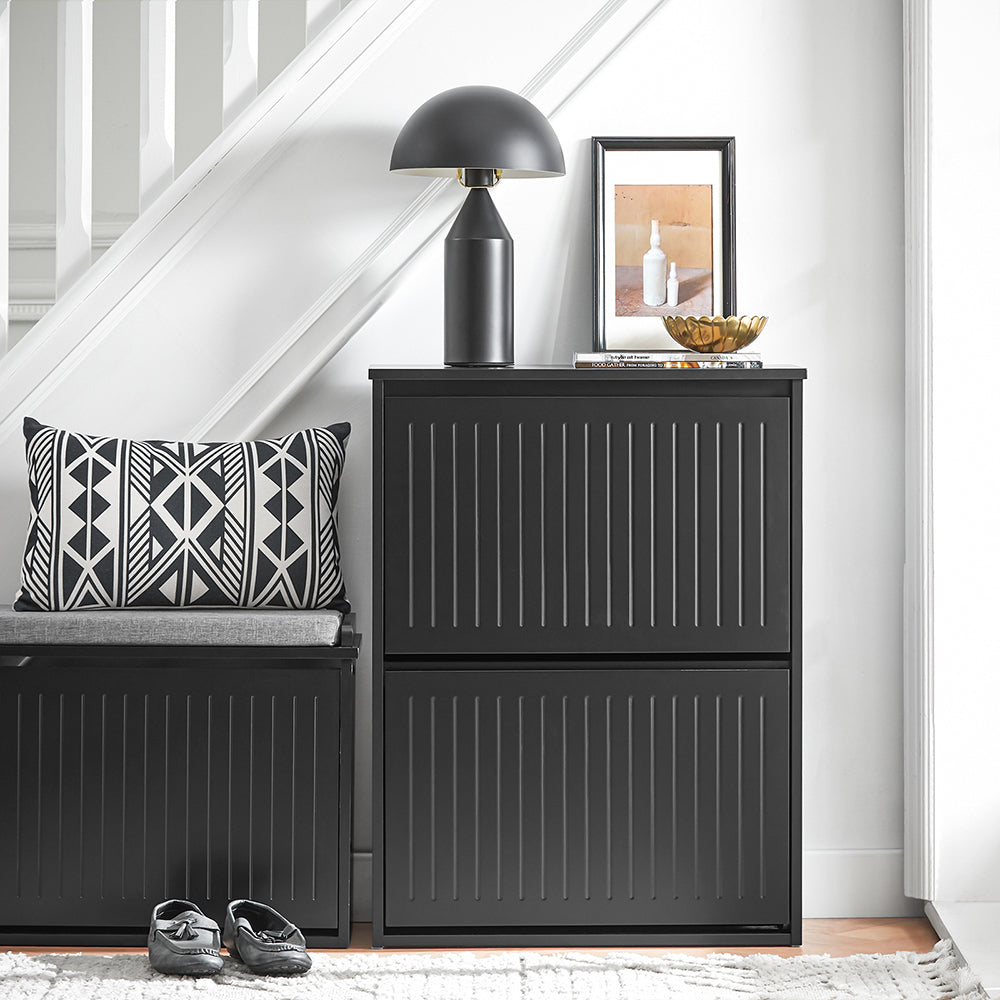 SoBuy FSR165-K-SCH Armoire à chaussures avec 2 volets, étagère à chaussures, armoire de couloir, armoire de rangement
