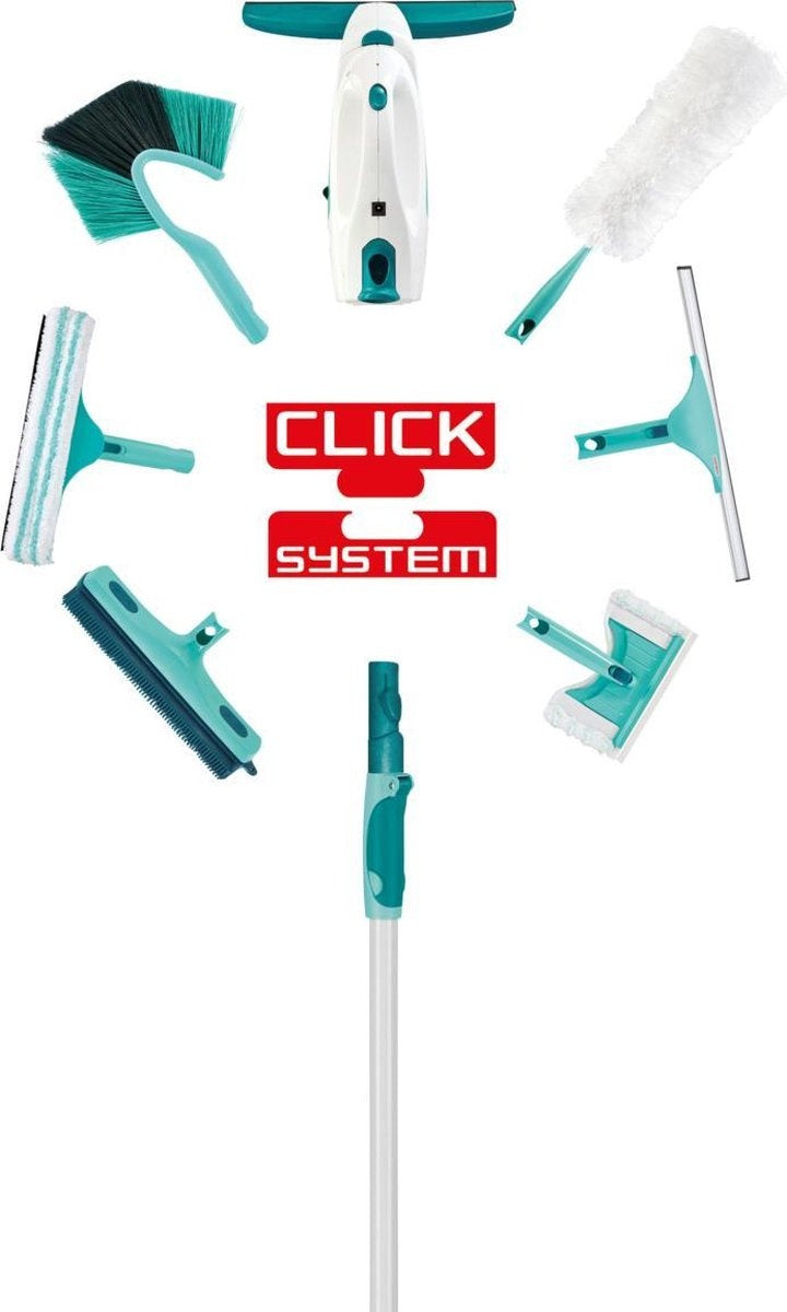 Leifheit manche télescopique en aluminium 130 - 400 cm - avec tête antidérapante - anneau de suspension rotatif à 360° - Click System - turquoise - gris