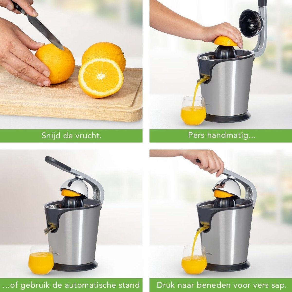 Presse-agrumes électrique - KitchenBrothers - Presse-orange et citron - 160W - acier inoxydable - Noir