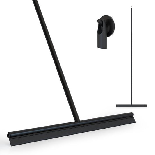 Avalo Raclette de sol avec manche - Essuie-sol de luxe - Aspirateur d'eau en aluminium - Essuie-douche - Salle de bain - Noir - 136x40 CM