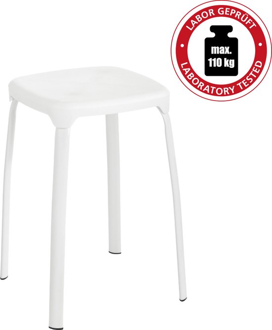 Tabouret de salle de bain WENKO Losani 29 x 47 cm blanc - Tabouret de douche - Siège de douche - Chaise de douche - Capacité de charge max. 120 kg