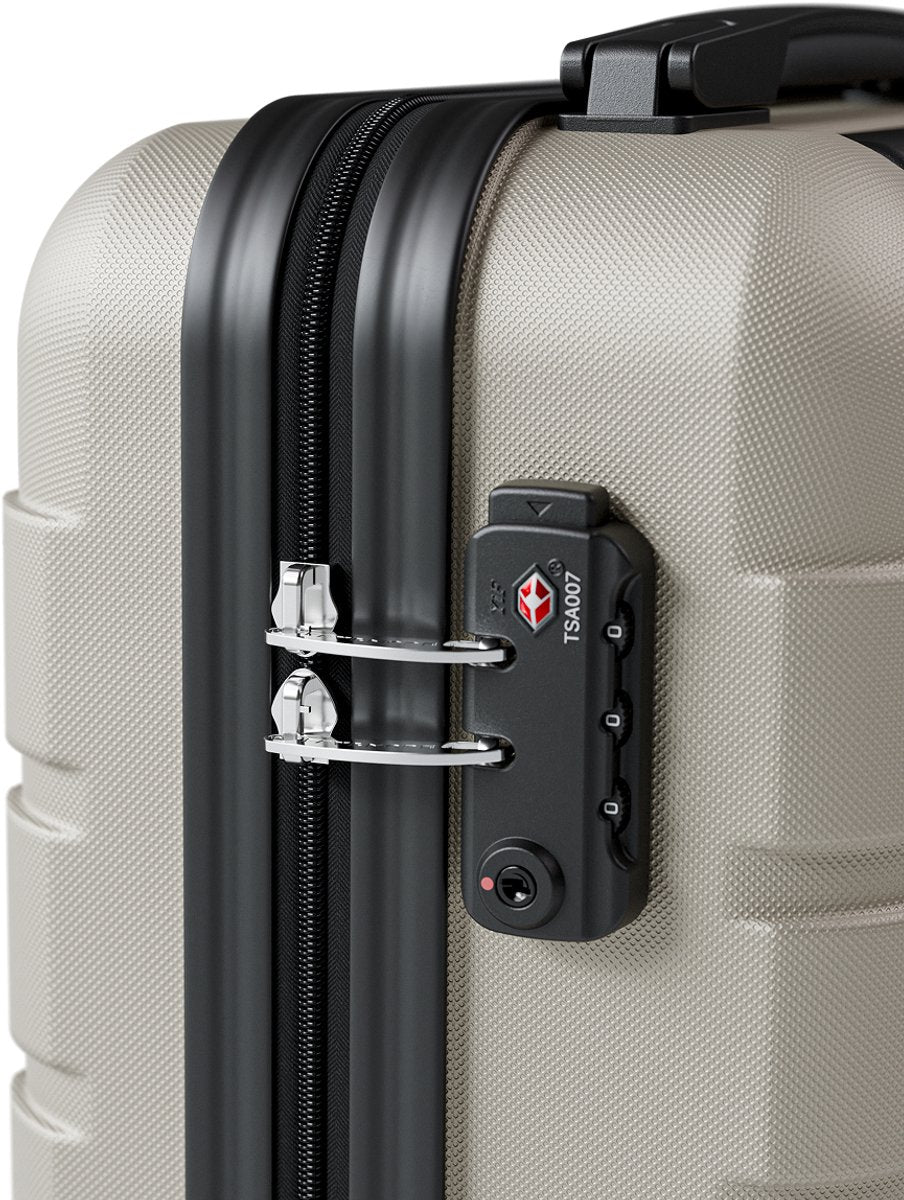 Valise cabine TRVLMORE 40 x 30 x 20 cm – 24 L – Se range sous le siège – Serrure TSA – 2 roulettes – Couleur champagne