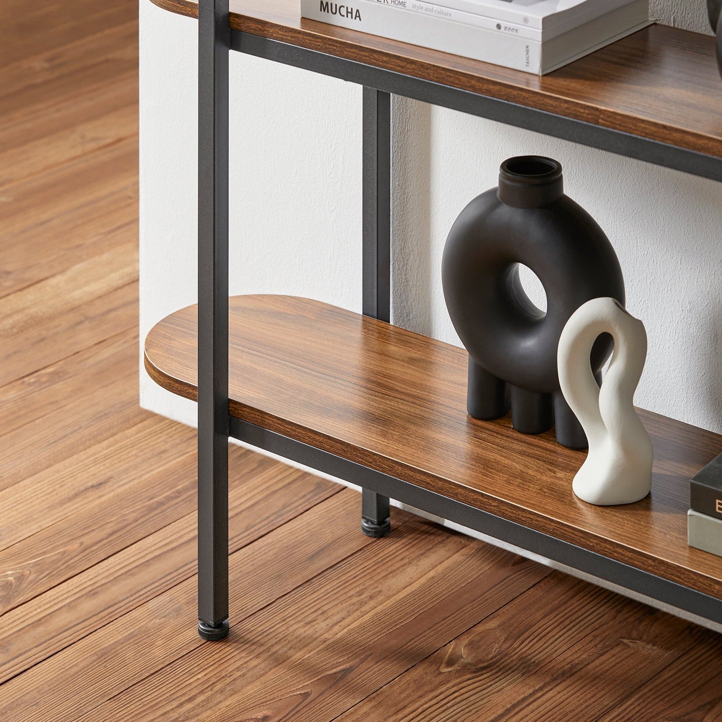 SoBuy Table d'appoint avec 3 étagères - Max. 60 kg - Moderne - 110 x 25 x 86 cm - Brun/ Noir