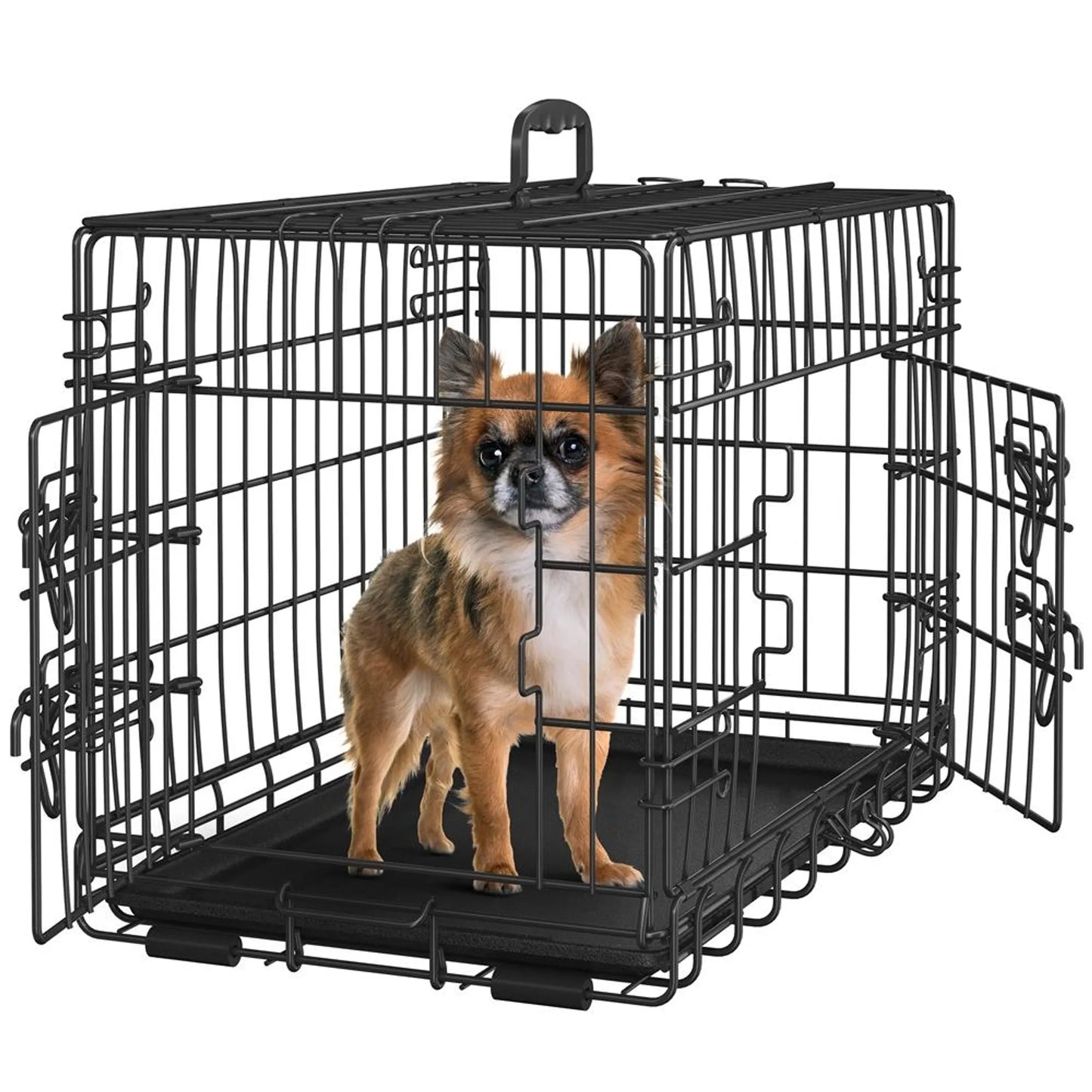Yaheetech Banc pliant pour chien avec cloison - Comprend deux portes, une plaque inférieure amovible et un verrou de sécurité - Pour le dressage et les déplacements - Métal noir peint par poudrage - 61,5 x 41,5 x 47 cm