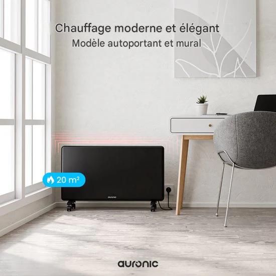 Auronic Radiateur - 2000W - Chauffage électrique - 3 niveaux - Panneau métallique - Freestanding - Roues - Noir