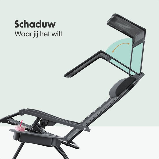LifeGoods Chaise de jardin pliable - parasol réglable - chaise longue de jardin - 30°-90° réglable - métal - gris