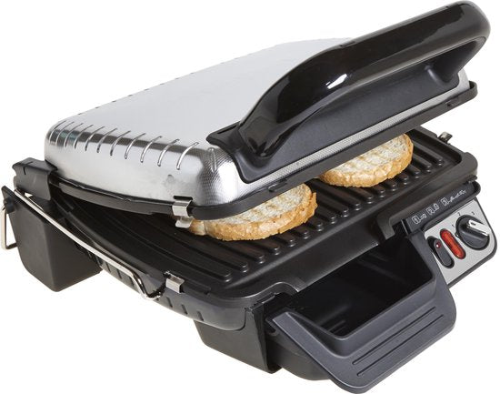 Gril de table Tefal Ultra Compact 600 Comfort GC3060 - Mode barbecue - Température réglable - Plaques antiadhésives amovibles - Bac de récupération des graisses - Rangement vertical - 2 000 W - Acier inoxydable