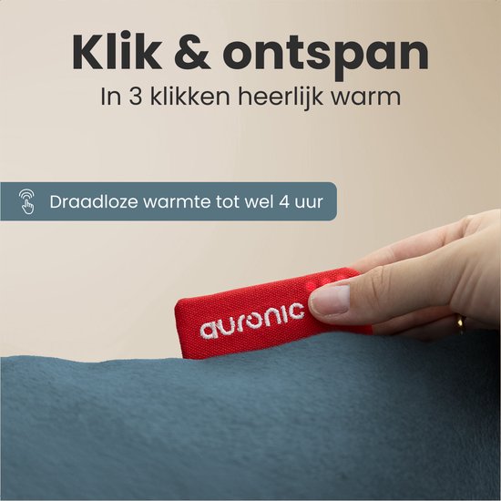 Auronic Heat Pillow - Classic - 45x45 - Sans fil - Rechargeable - Oreiller électrique - Infrarouge - Bleu