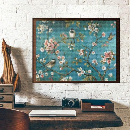 Rubye® Peinture au diamant adultes - Peinture au diamant enfants - Peinture au diamant paquet complet - Oiseaux et fleurs - 40x30cm