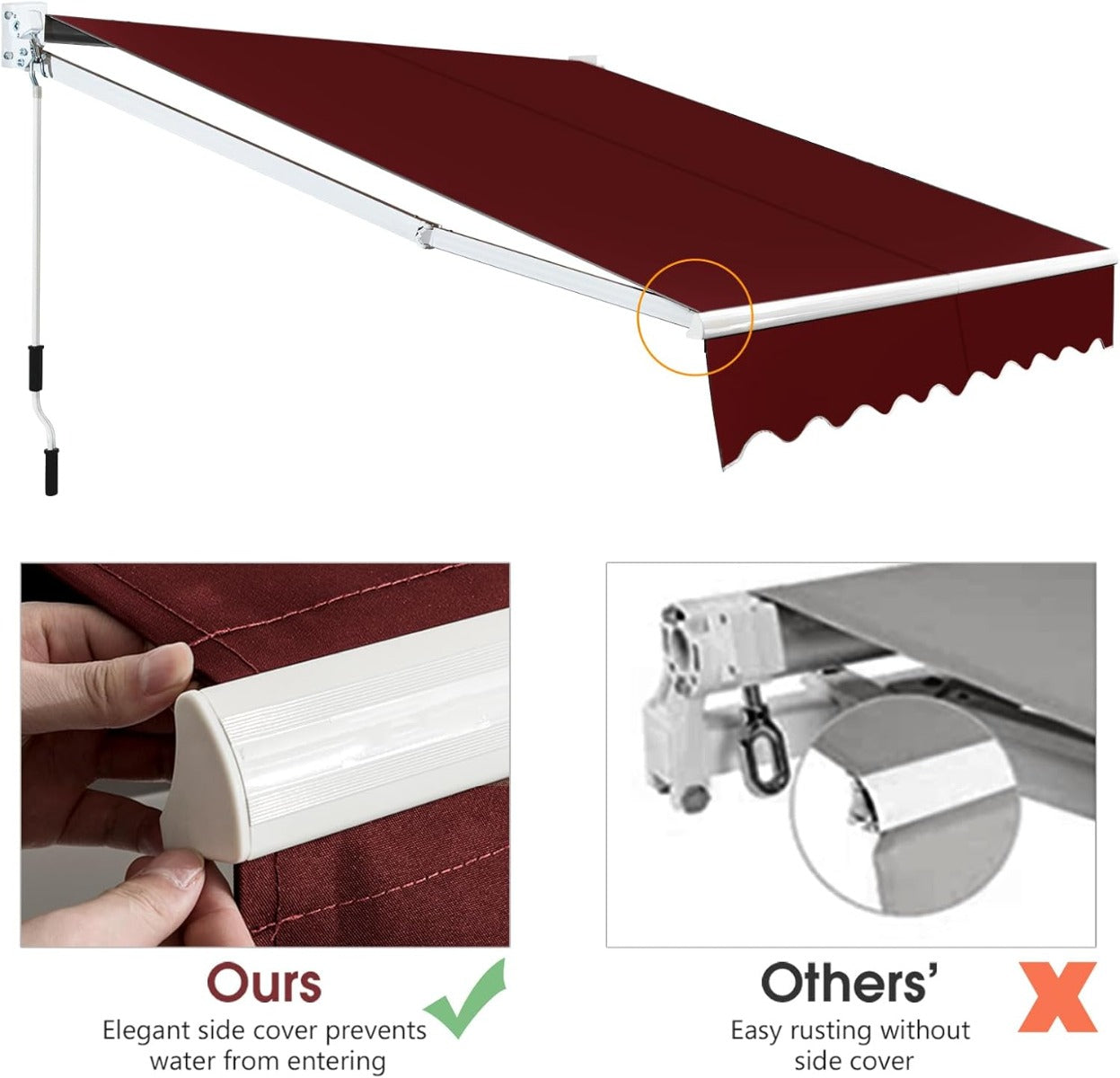 Coast 2.5 x 2 m Wine Red Drop Screen avec Manual Corbell et UV & Water-resistant Cloth