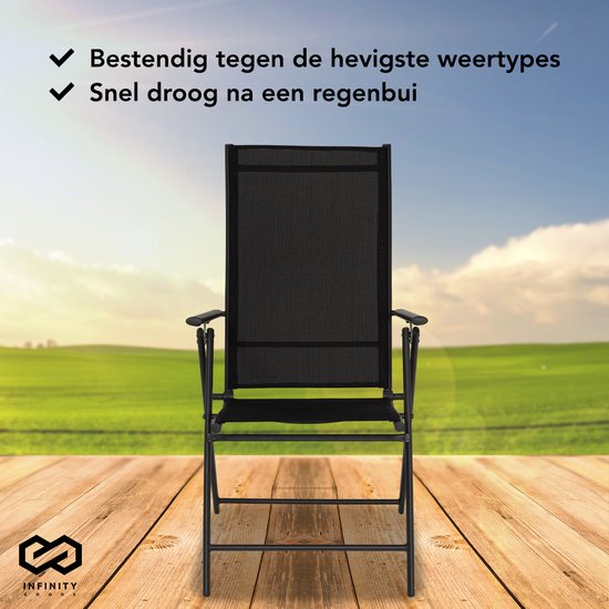 Infinity Goods Chaise de jardin - 7 pieds réglables - pliable - jardin ou balcon - résistant aux intempéries - textile - noir