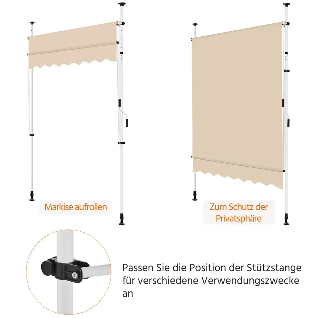 Yaheetech Parasol de balcon 200 × 180 cm - Beige - Parasol à pince sans perçage avec manivelle et hauteur réglable 210-300 cm