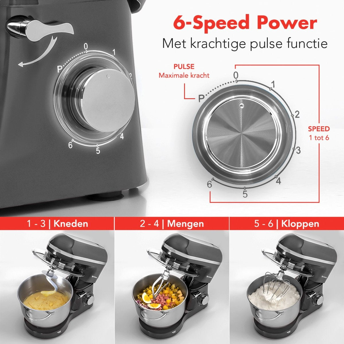 KitchenBrothers Food Processor - Mixeur de cuisine avec bol de 6L en acier inoxydable - Robot de cuisine - 1400W - Anthracite