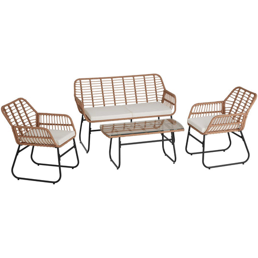 tectake Groupe de sièges en osier Molfetta XL 4 personnes - Canapé 119x68x79 cm, Chaises 57x68x79 cm, Table 91x45x42.5 cm
