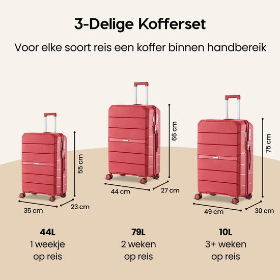 SKYCASES Urban Adventurer - Valise à main - Verrouillage par numéro - 44L - Roues pivotantes - Valise de voyage avec serrure à bagages - Trolley léger - Rouge