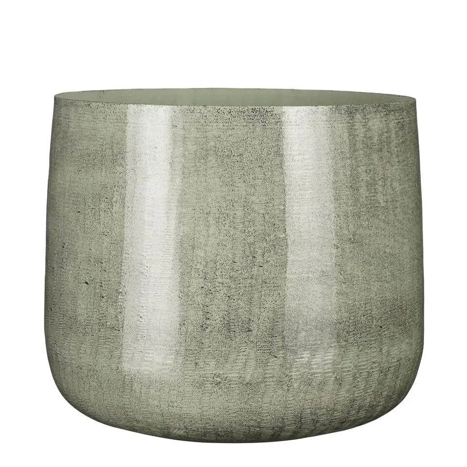 Pot de fleurs Benson de Mica Decorations - H 27 x Ø 32 cm - Métal - Gris clair