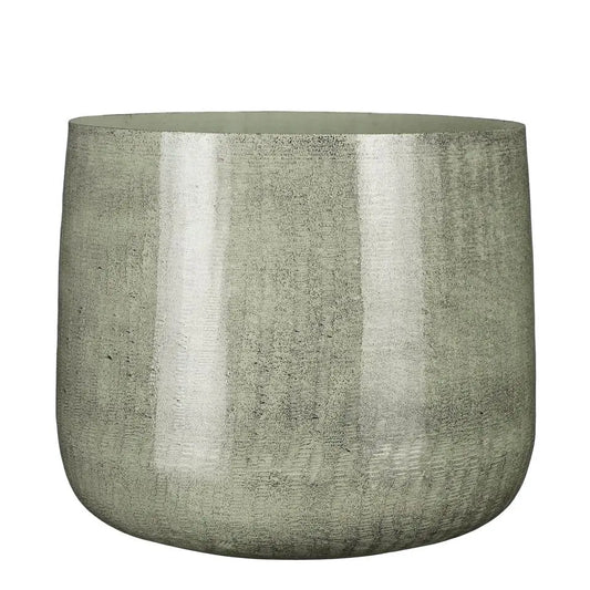 Pot de fleurs Benson de Mica Decorations - H 27 x Ø 32 cm - Métal - Gris clair