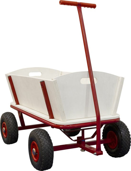 Sunny Billy Beach Wagon Chariot Rouge - Bois brut - Chariot avec pneus gonflables - 94x61x97cm