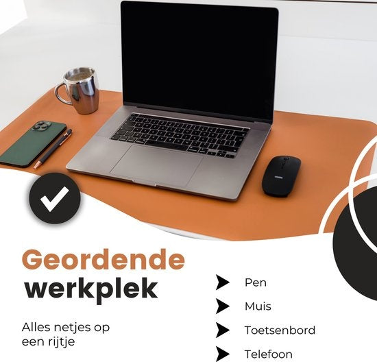 WURK Tapis de bureau professionnel en cuir synthétique - Organisateur de bureau - Accessoires de bureau - Tapis de souris XXL- Inclut un clip pour câble - 80x40 - Cognac Brown