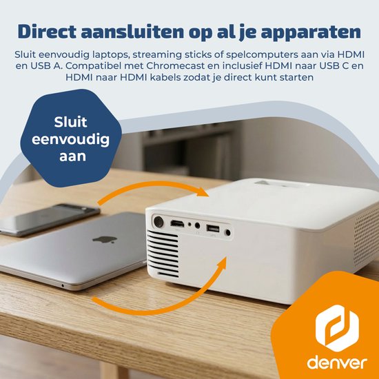 Denver Beamer - 4K 3840 x 2160 p - 400 lumens ANSI - Projecteur - Home cinéma - HDMI - USB-C - PR4300