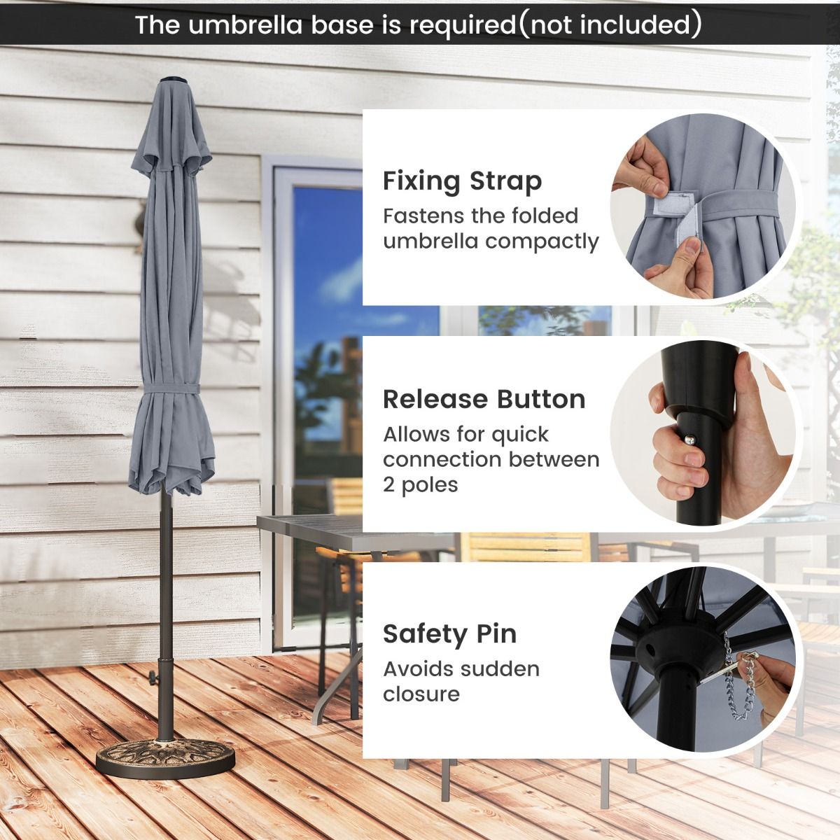 Coast Terrace Parasol 270 cm Grey - Parasol inclinable avec manivelle et toit ventilé
