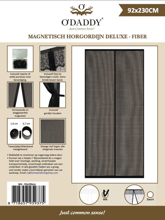 O'DADDY Rideau de porte Deluxe FIBER - Rideau à lames magnétiques - Pour les nouvelles constructions et les portes standard - Installation facile - Blanc Hor - 92x230 cm