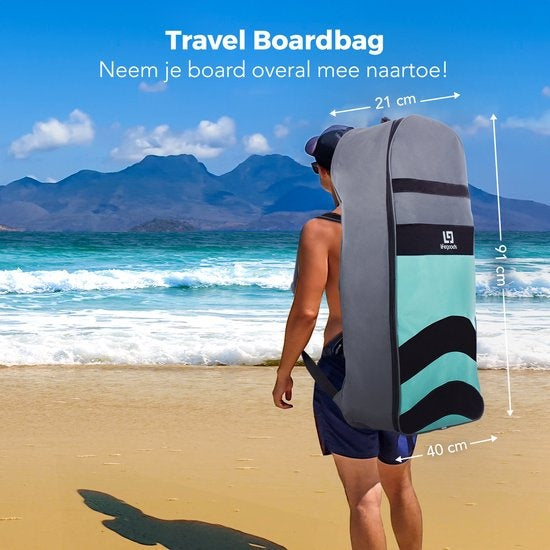 LifeGoods SUP Board - Inflatable Paddle Board - Set complet - Max. 135KG - 320x81cm - Vert menthe/Noir