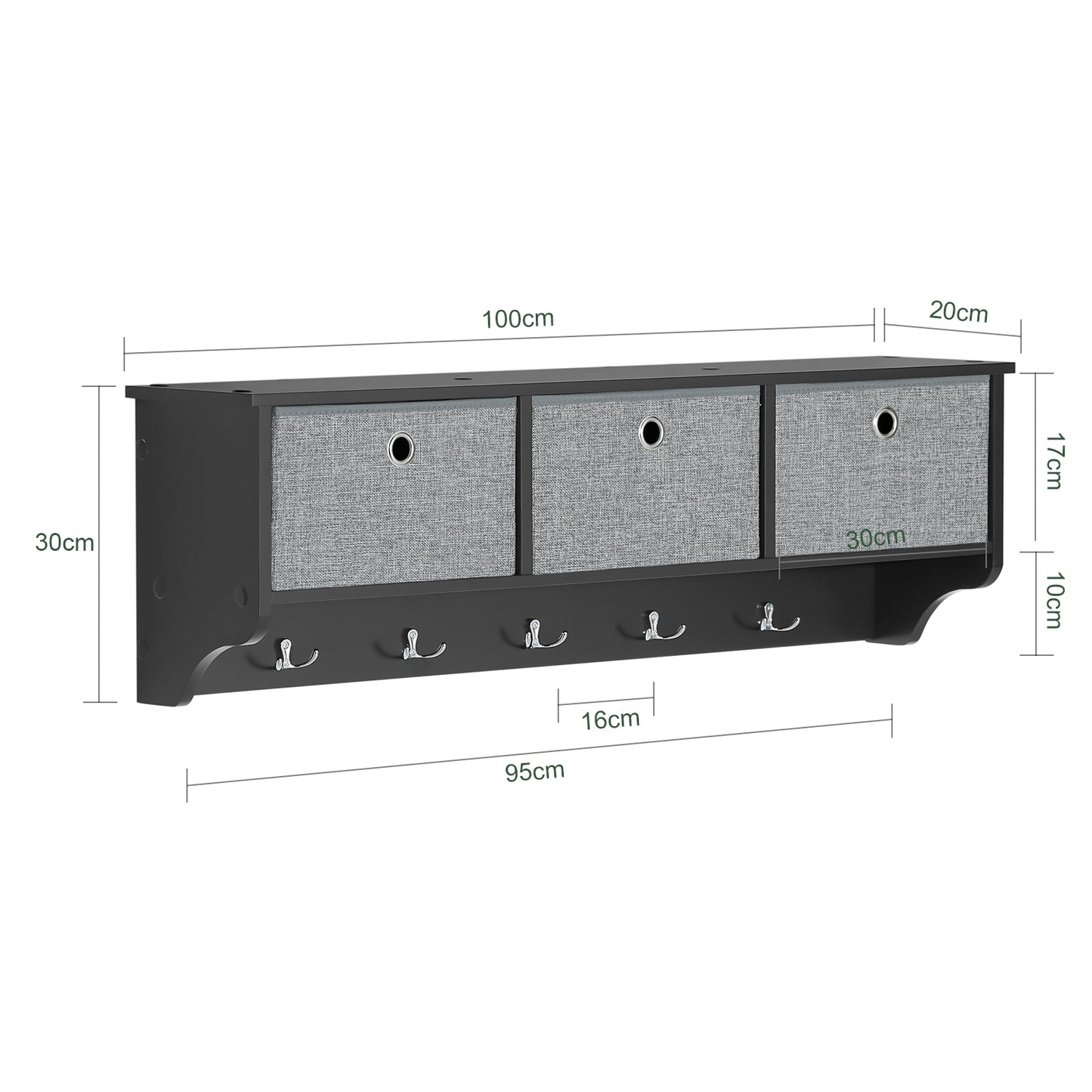 SoBuy Porte-manteaux avec support de rangement - 3 paniers 5 crochets - Noir