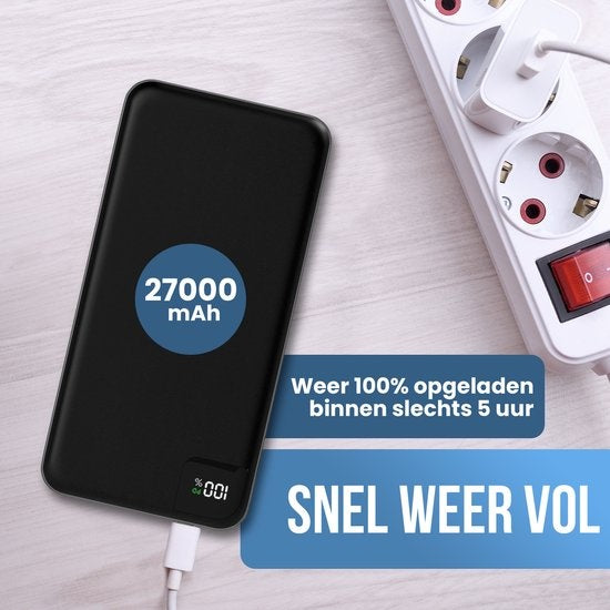 Batterie externe - Strex - 27 000 mAh - Chargeur rapide 22,5 W - USB-A/USB-C - Powerbank adapté à iOS/Android - Noir
