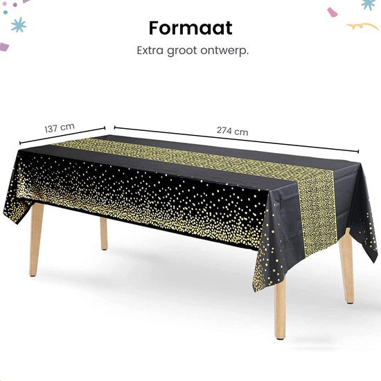 Partizzle 2x nappe plastique jetable - Décorations d'anniversaire - Décoration 50 ans Abraham Sarah - Articles de Noël anciens et nouveaux 2025 / Nouvel An - Noir et or - 274 x 137 cm