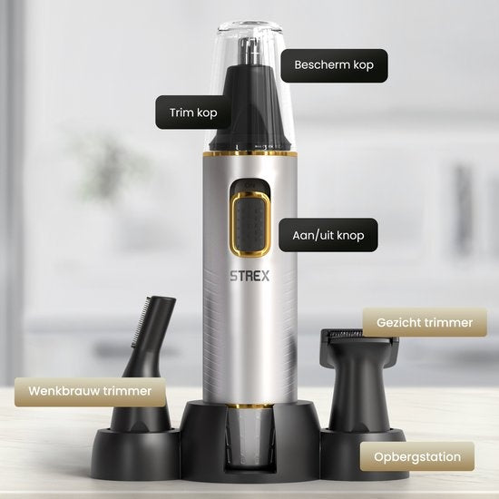 Strex 3 In 1 Nose Hair Trimmer Set - Rechargeable & Lavable - Tondeuse nez / Tondeuse oreilles / Tondeuse sourcils / Tondeuse barbe - Hommes & Femmes