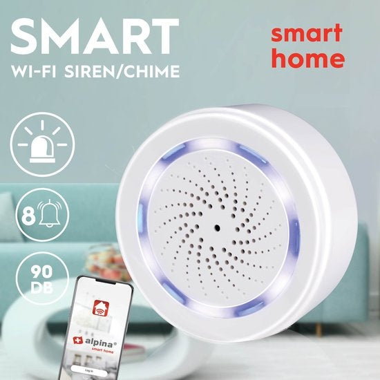 alpina Smart Home - Sirène intelligente - 90dB - 8 sons différents - Alarme pour l'intérieur