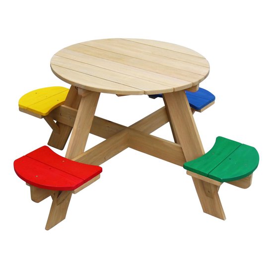 AXI Ufo Table de pique-nique ronde pour 4 enfants en couleurs arc-en-ciel - Table de pique-nique en bois - 120x120x56cm