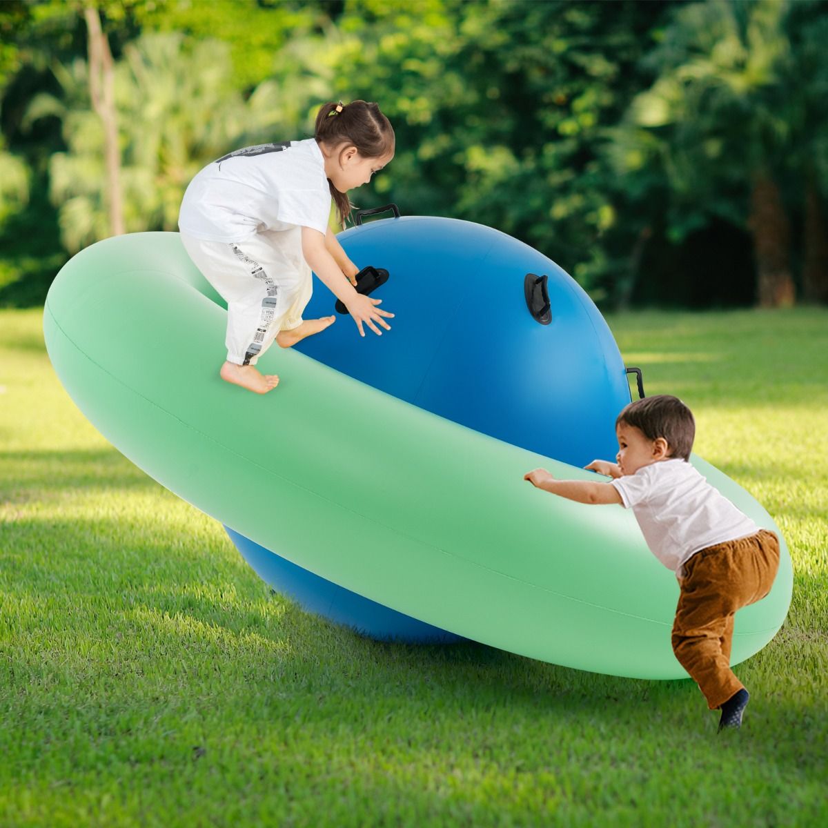 Balle gonflable Coast pour enfants - avec 6 poignées - utilisable à l'intérieur comme à l'extérieur - bleue et verte