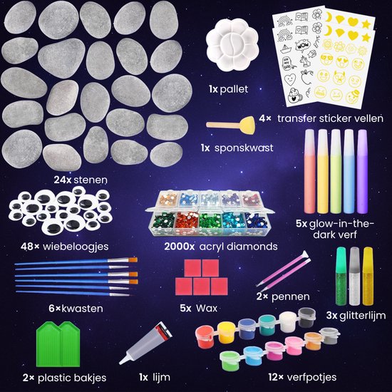 Vaive Peinture sur pierre, 2109 pièces – Kit de bricolage « Happy Stones » phosphorescentes – Bricolage - Kit de bricolage pour filles et garçons - Kits de bricolage