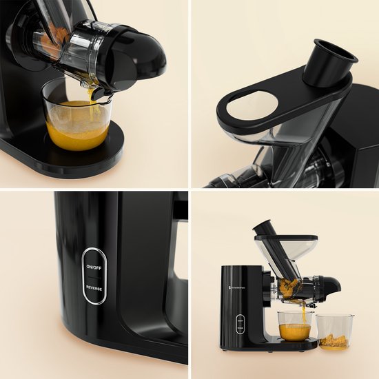 KitchenBrothers Slowjuicer - Presse-agrumes - Presse-légumes et fruits - Alimentation 43 mm et 60 mm - 400 ml - Noir