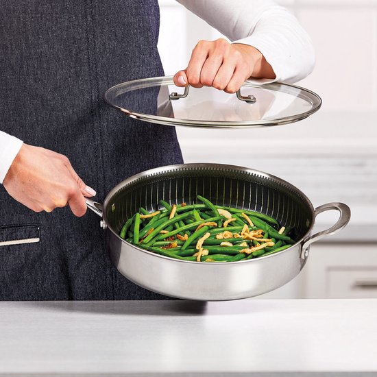 LIVINGTON Titan Pan - poêle en acier inoxydable revêtue de 28 cm avec revêtement antiadhésif diamanté - poêle haute résistante au four, adaptée à tous les types de cuisinières