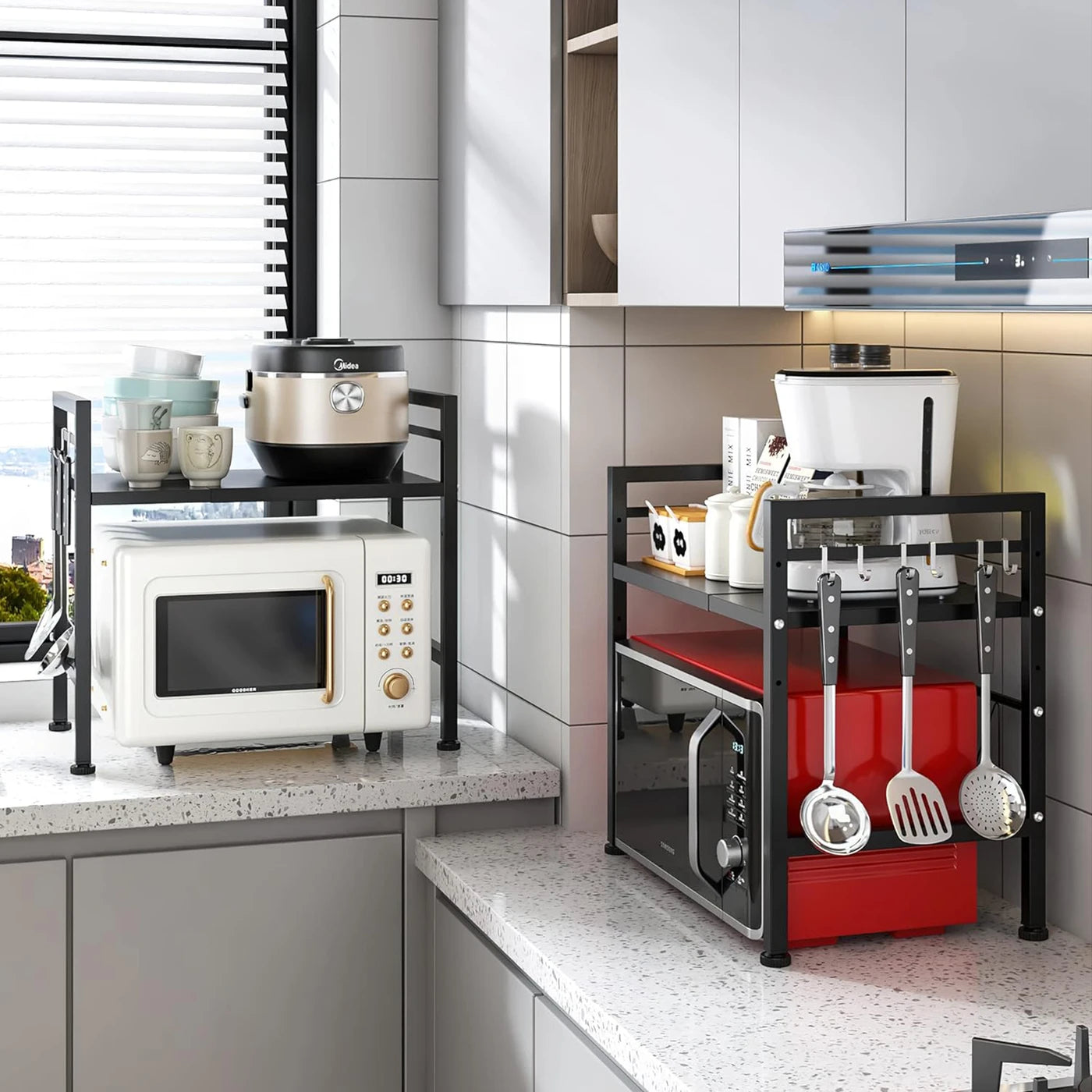 Étagère réglable en forme de H pour micro-ondes SRD - Fer massif - Noir - Rangement de cuisine peu encombrant