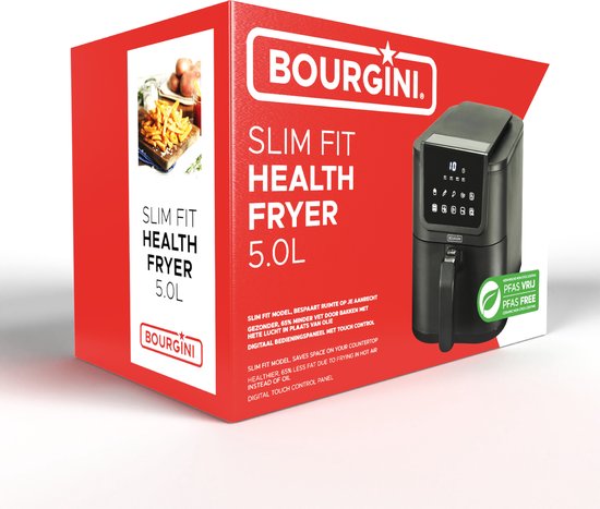 Bourgini Slimfit Airfryer Pure XL - Friteuse à air chaud - 5 litres - 1500W - sans PFAS