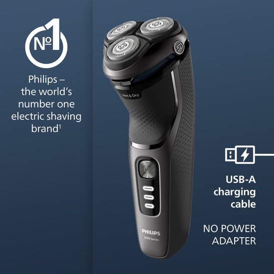Philips Shaver 3000 Series S3343/13 - Rasoir électrique – avec tondeuse – pour hommes - Gris foncé
